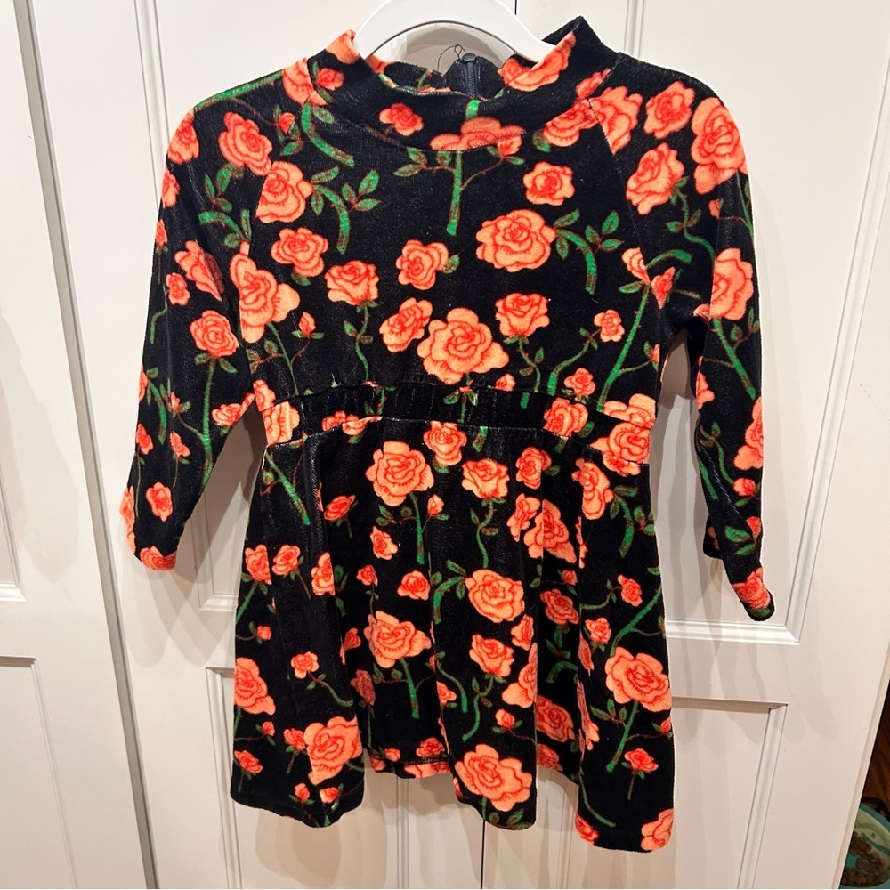 MINI RODINI ROSES VELOUR LONG SLEEVE DRESS size 3-5 - Picture 2 of 6